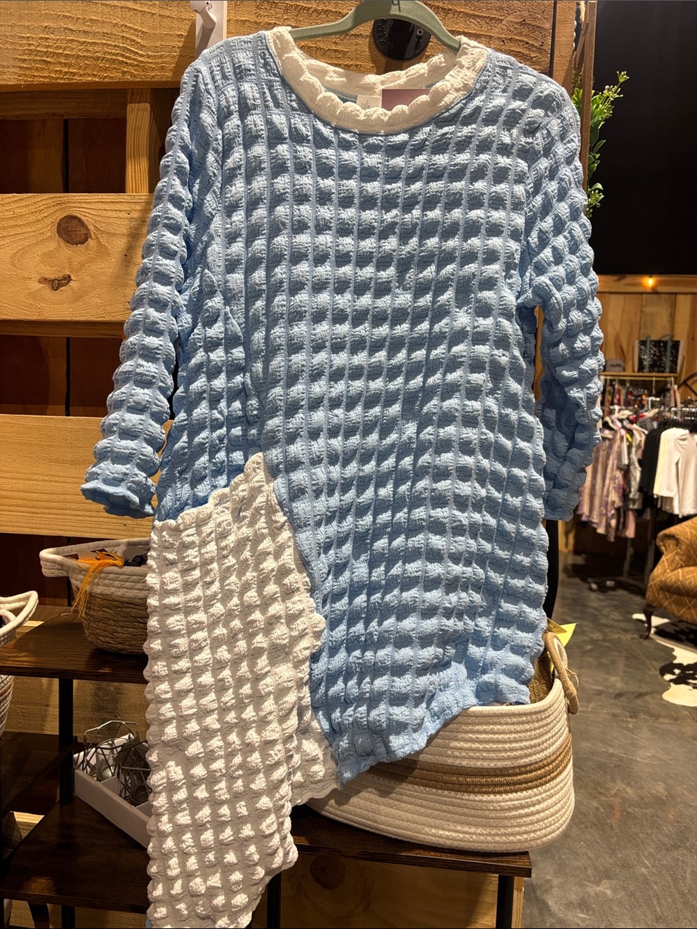 Light Blue and White Textured Top
